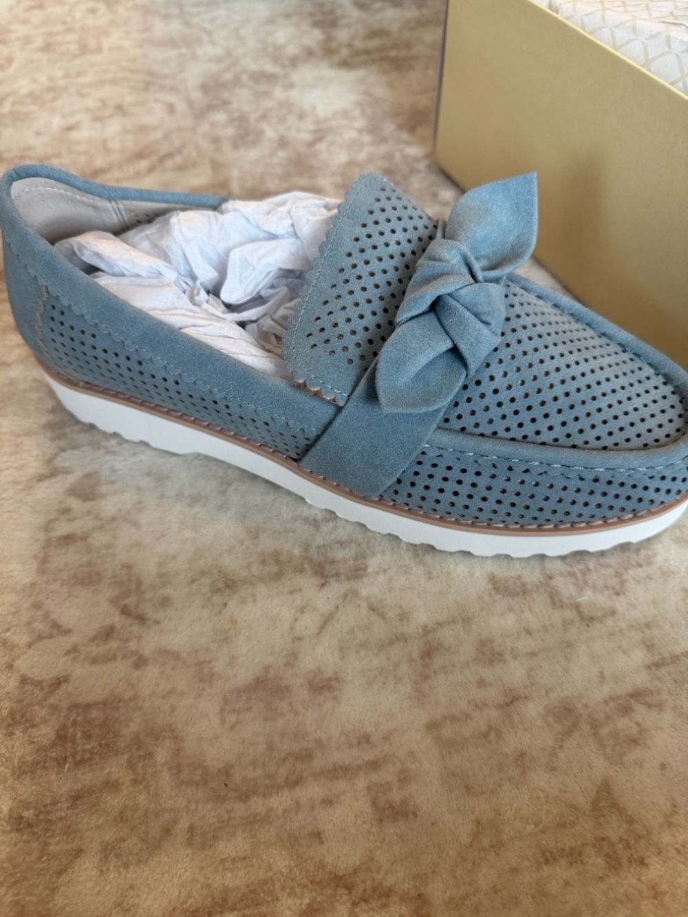 NYDJ Powder Blue Perforated Bow-Accent Loafer